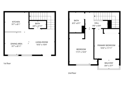 Floor plan for 2 beds, 2 baths, 1000 sqft